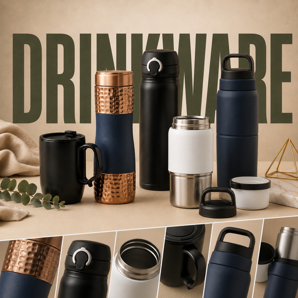 Branded drinkware for a TruePrint employee joining kit